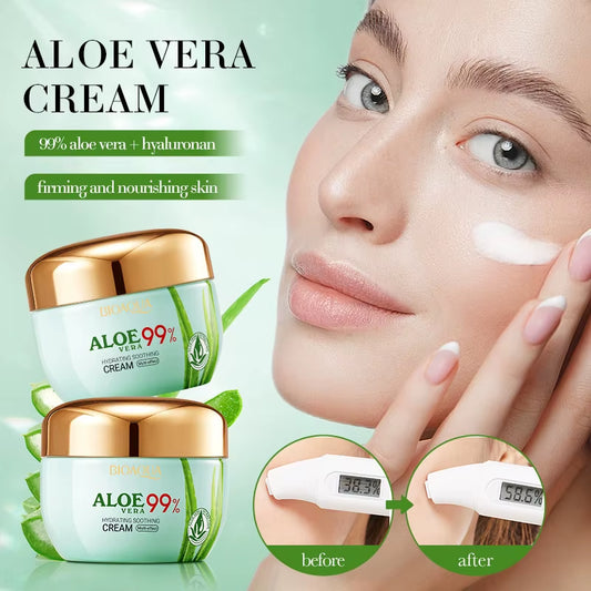 2Pcs/Kit BIOAQUA Aloe Vera Skin Care Sets Face Eye Cream Moisturizing Hydrating Firming Aloe Creams Face Skin Care Set