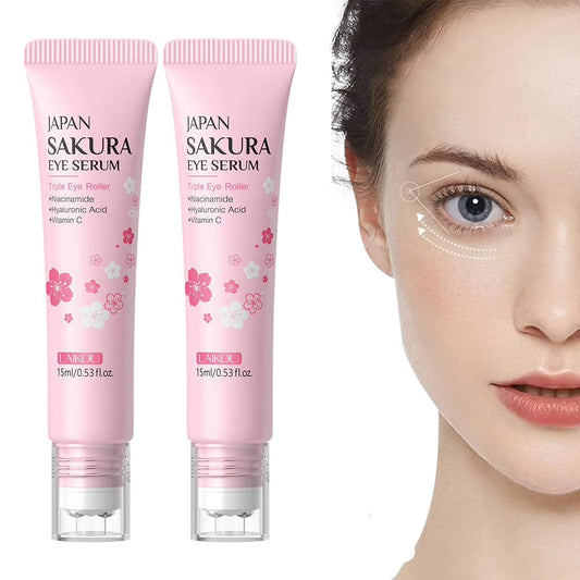 15Ml Sakura Serum Eye Massage Cream Slide Ball Essence Firming Remover Dark Circles Wrinkle Anti-Puffiness Bags under Eye Serum