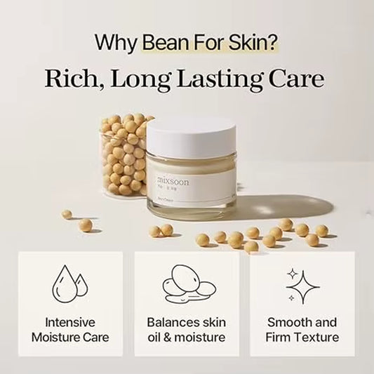 Mixsoon Bean Cream - Intensive Moisture Face Cream for Smooth, Nourished Skin, Pore & Sebum Care - Korean Skincare for Glass