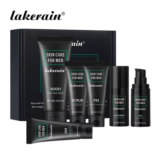 Lakerain Skin Care for Men Kit Oil Control Skin Firming Increase Hydrate Deep Cleaning Face 7 PCS per Set Travel Skin Care Kit