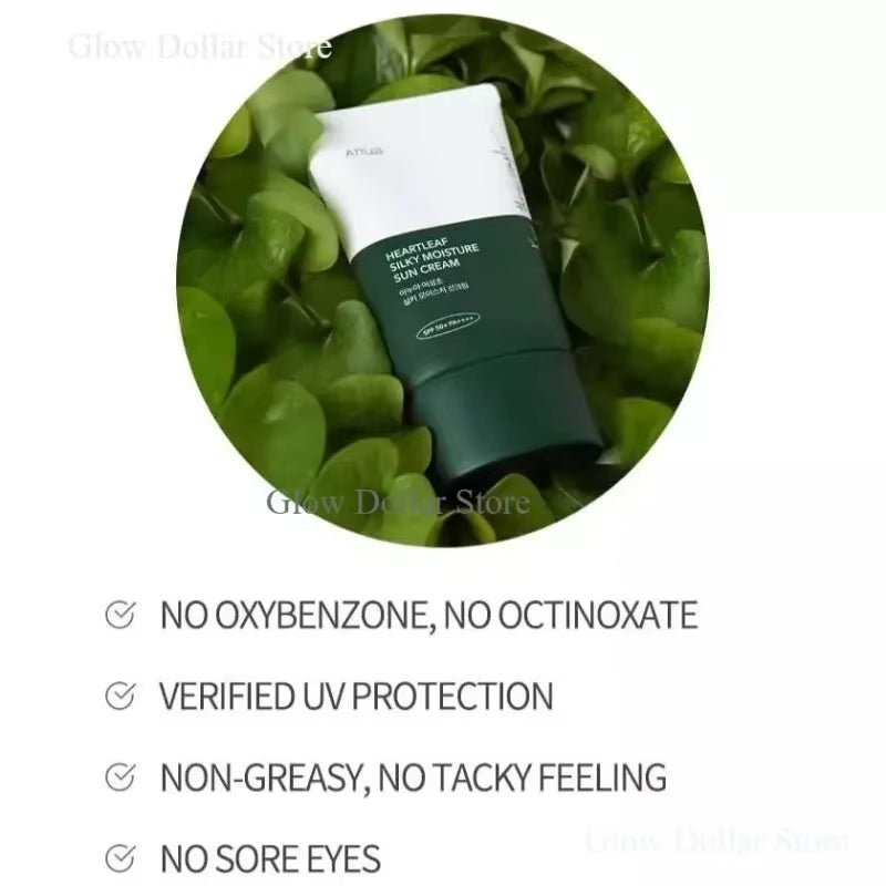 Korean Anua Heartleaf Silky Moisture Sun Cream SPF50+ Lightweight and Moisturizing Daily Facial Care Suncreen Products