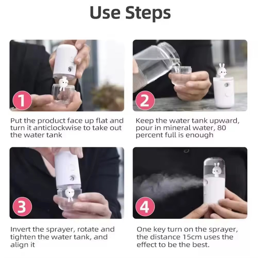 USB Mini Humidifier Facial Steamer Moisturizing Mist Sprayer Rechargeable Nebulizer Beauty Instruments Face Skin Care Tools