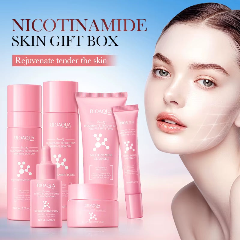 OEM BIOAQUA Korean Skin Care Nicotinamide Whitening Moisturizing Set Wholesale Rejuvenating Brightening Skin Care Set for Women