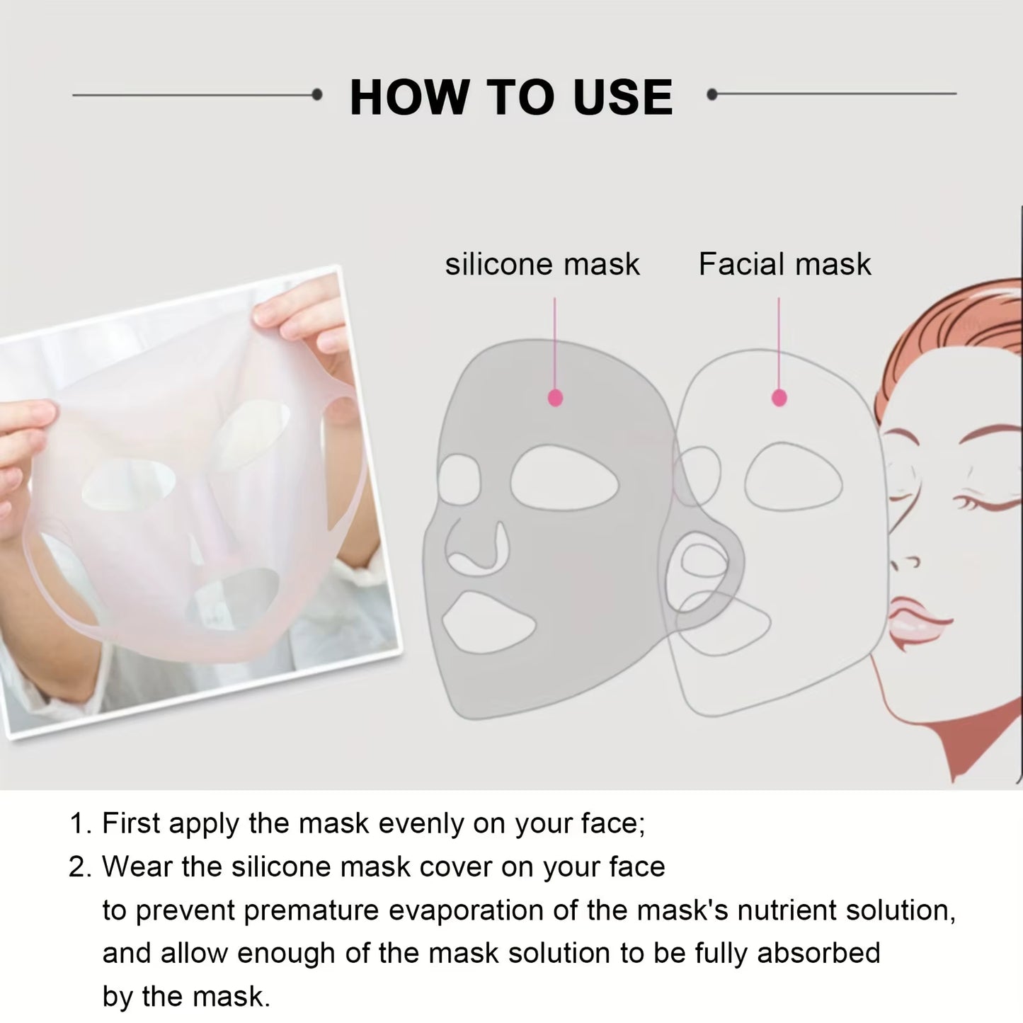 1PC 3D Silicone Facial Mask for Moisturizing-Reusable, Anti-Water Evaporation,Skin Care Tools for Women
