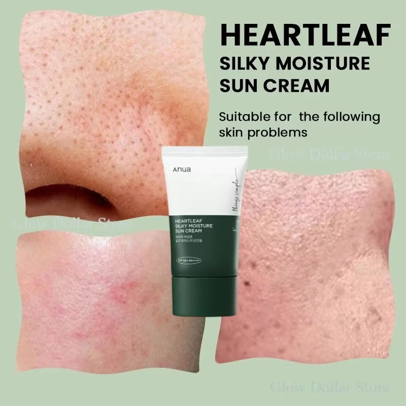 Korean Anua Heartleaf Silky Moisture Sun Cream SPF50+ Lightweight and Moisturizing Daily Facial Care Suncreen Products