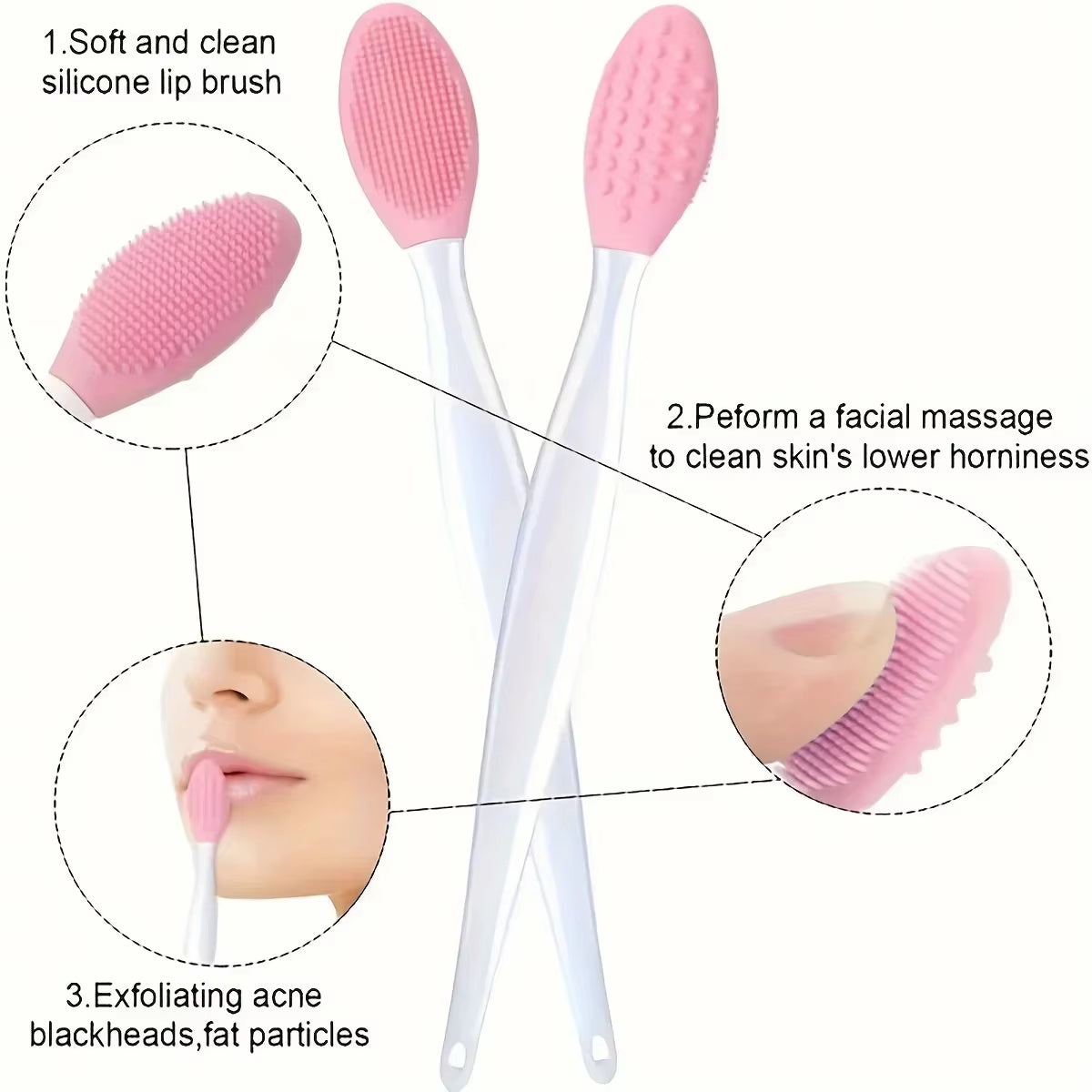 Skin Care Lip Horniness Removal Facial Cleanser, Face Cleaning Brush, Blackhead Removal Silicone Double-Sided Skin Care Tool.