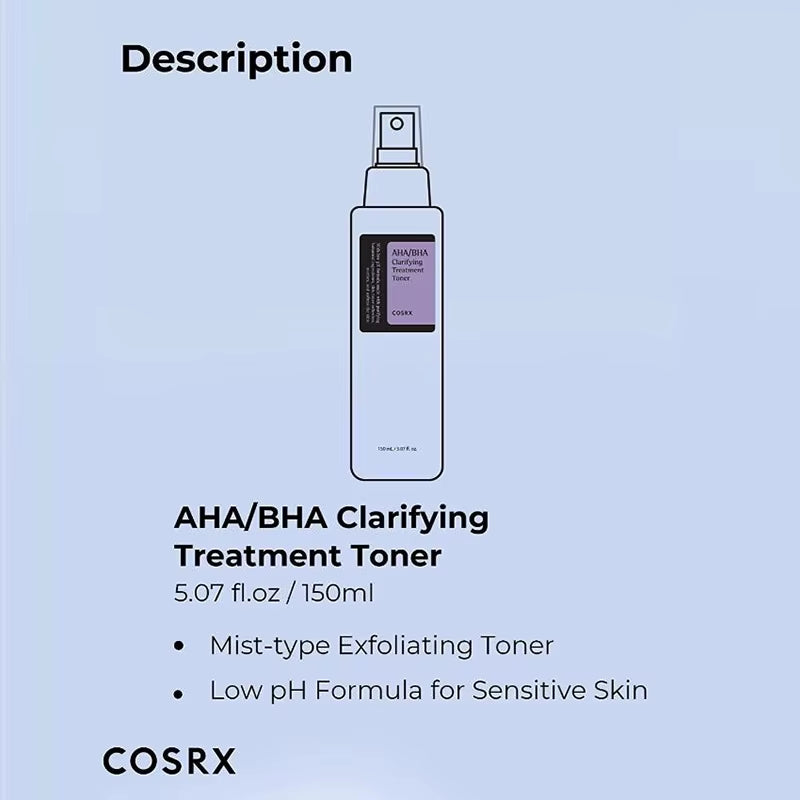 COSRX AHA/BHA Clarifying Treatment Toner 150Ml Exfoliating Facial Serum Moisturizing Smooth Korean Cosmetics