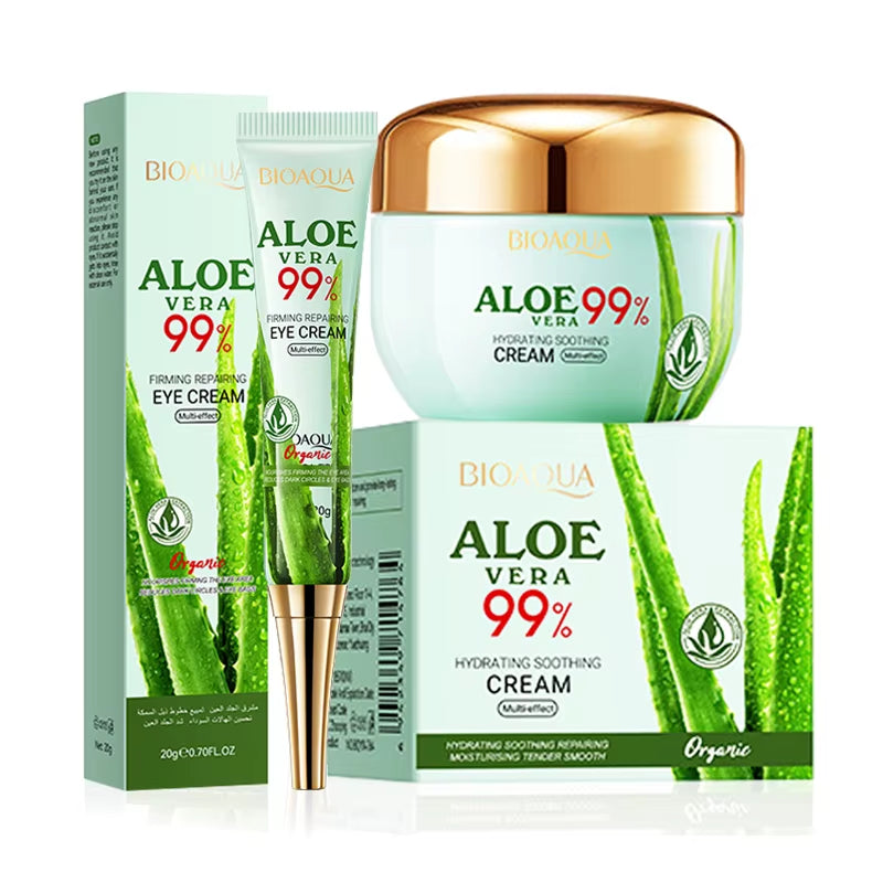 2Pcs/Kit BIOAQUA Aloe Vera Skin Care Sets Face Eye Cream Moisturizing Hydrating Firming Aloe Creams Face Skin Care Set