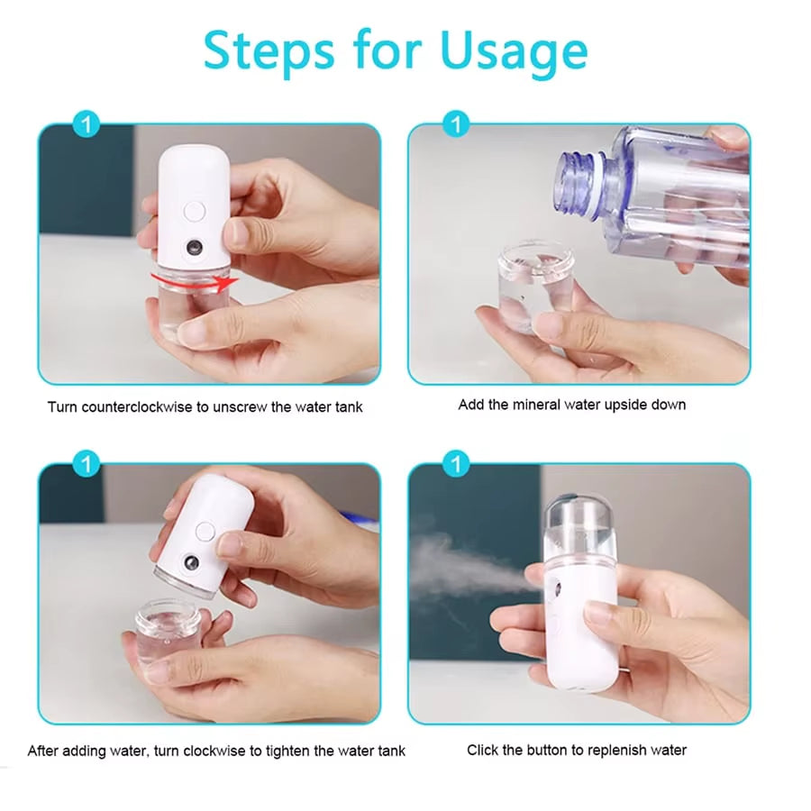 USB Facial Mist Sprayer Humidifier Rechargeable Vaporizer Facial Steamer Moisturizing Beauty Instrument Facial Skin Care Tool